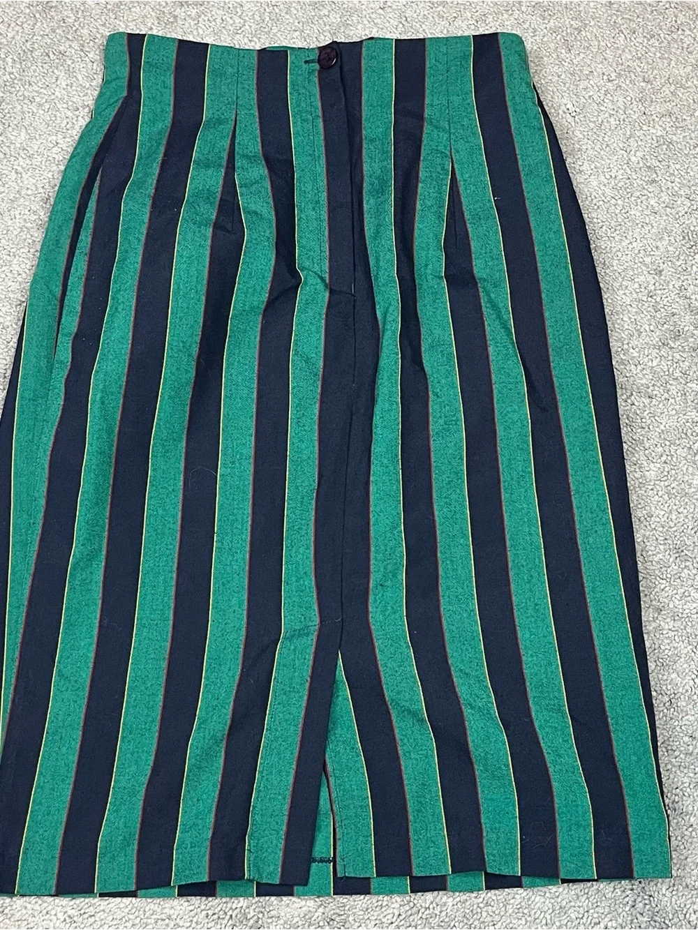 INTERMIX Green and Navy Vertical Stripe Pencil Skirt